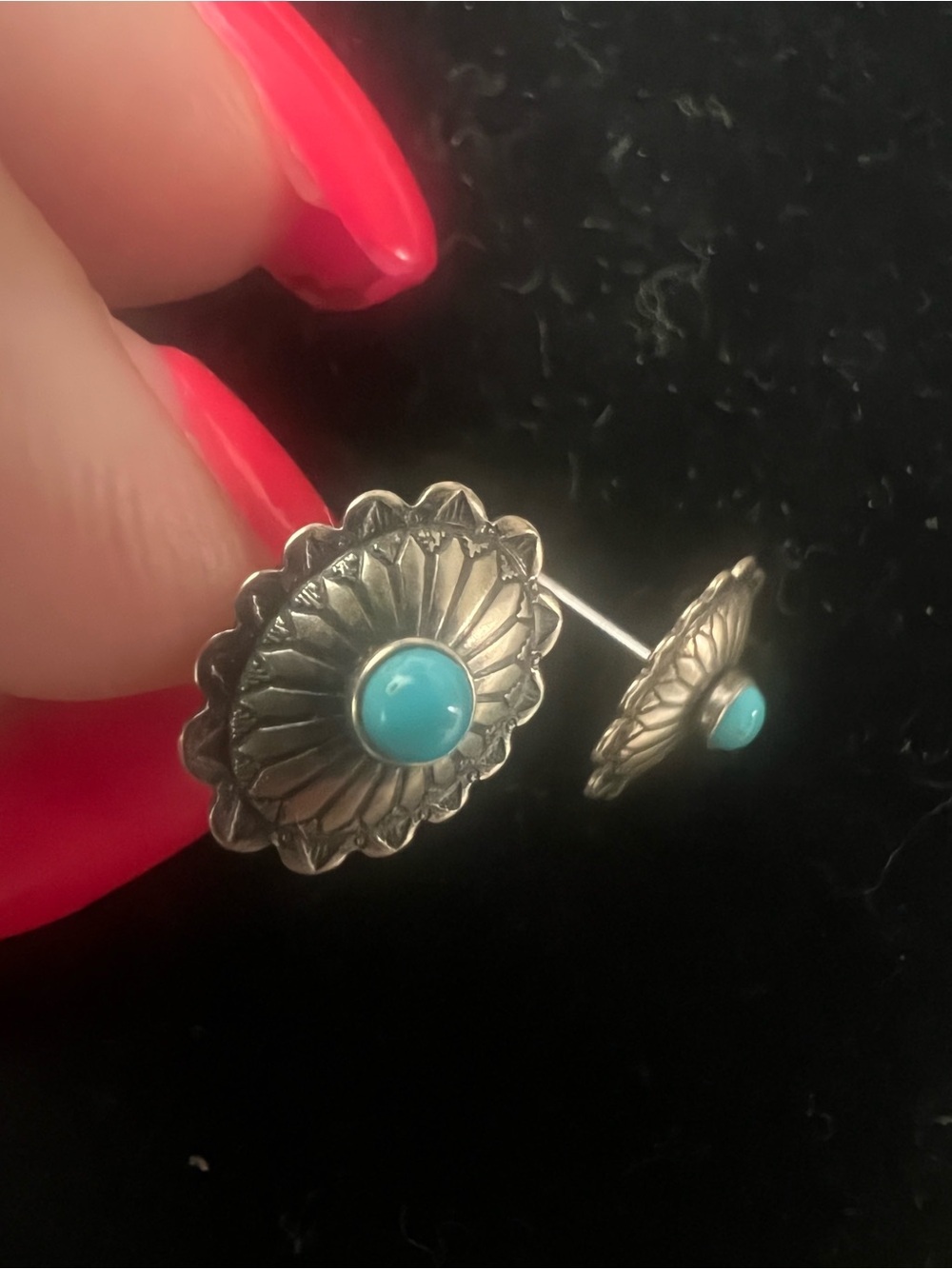 925 STERLING SILVER VINTAGE TURQUOISE CONCHO STUD EARRINGS
